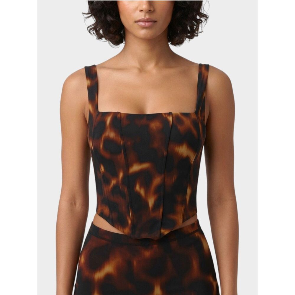 Naked Wardrobe Tortoiseshell Print Corset Crop Top XS